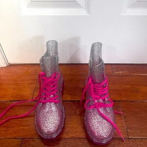 Glitter and Pink Kids Lace Up Rain boots! Size 2-3
